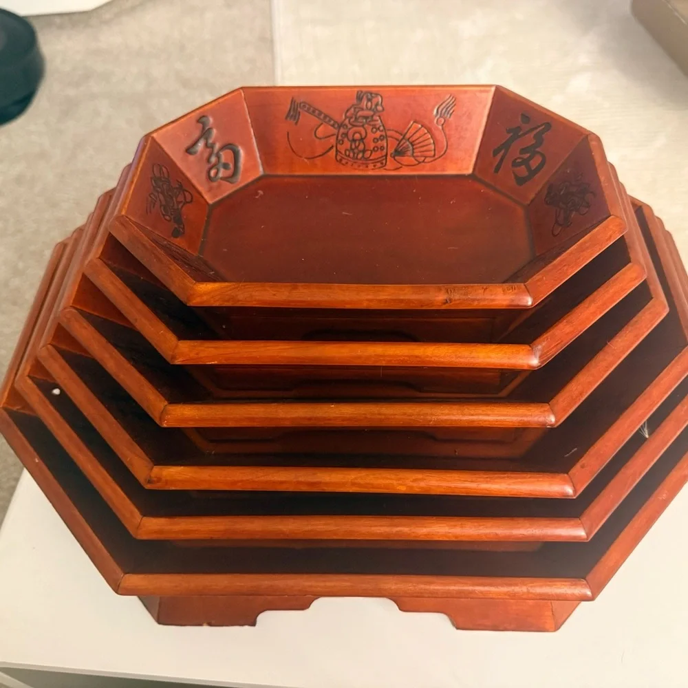 Hexagonal Wooden Stackable serving Trays - Picture 1 of 5